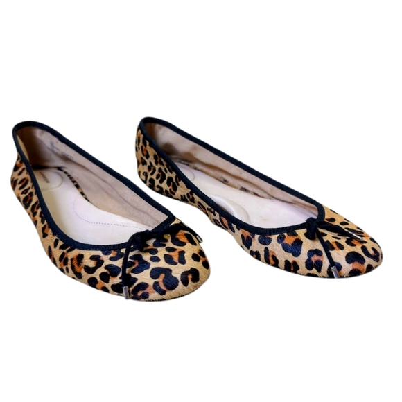 LANDS' END Ballet Flats Leopard Print Calf Hair Classic Slip On Shoe Women's 8 - Picture 2 of 8